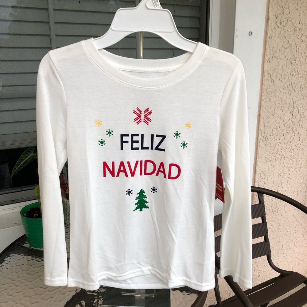NWT Jammie’s For Your Families Feliz Navidad Girls Christmas Pajama Top 7 - S
